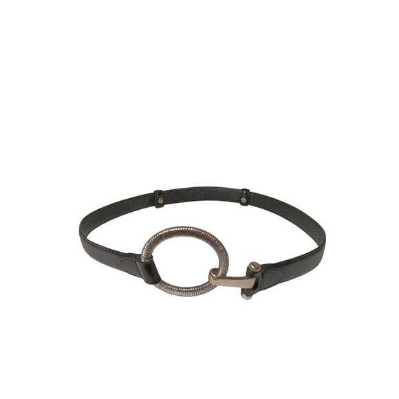 Womens Genuine Leather Belt with Large Coined Circle Hook Buckle Adjustable 32\